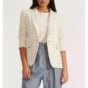 Veronica Beard Cutaway Tweed Dickey White Multicolor Boucle Power Blazer 8 Luxe